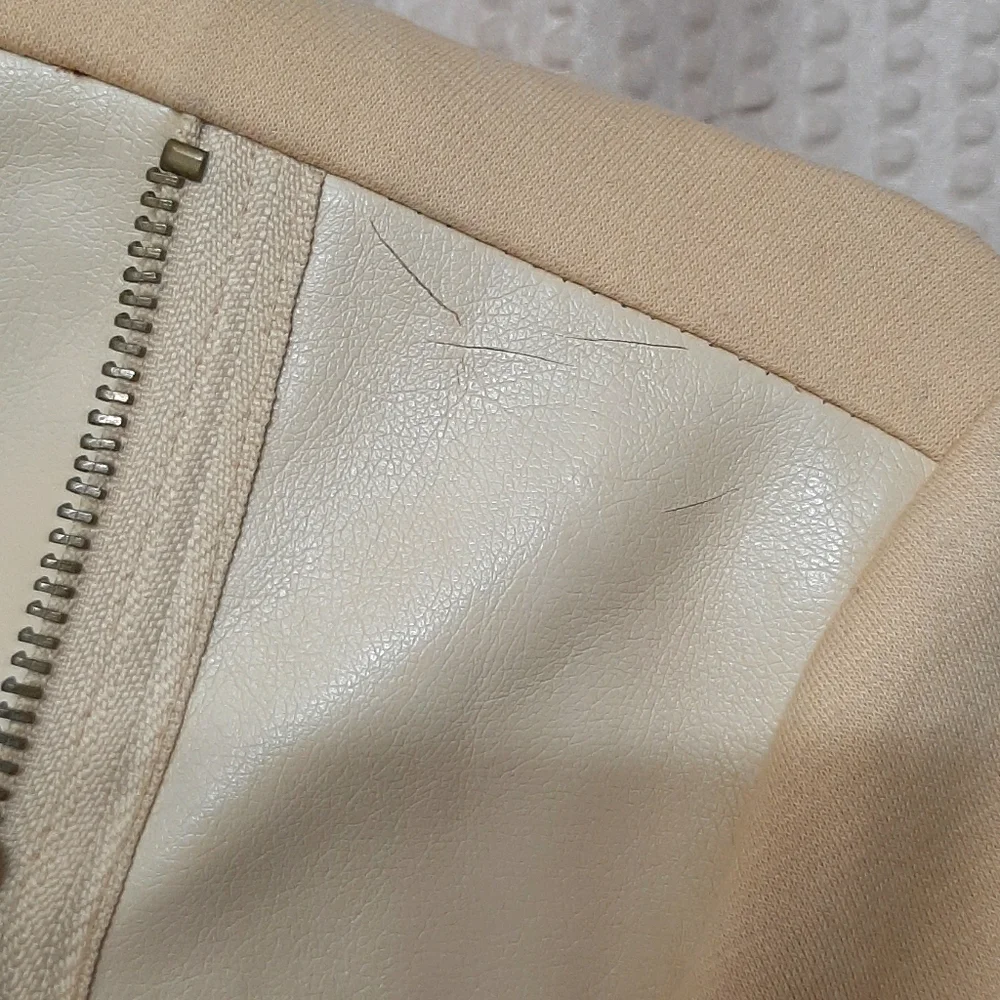 Forever 21 Asymmetrical Light Weight Jersey Knit Mixed Media Nude Moto Jacket